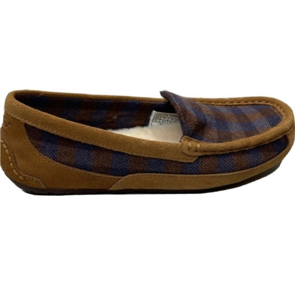 UGG Australia Kids Plaid Moccasin Slippers Size 4 Cozy Lined Slip On